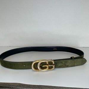 Gucci gold buckle olive Green Belt. Vintage. Made in Italy. Rare.